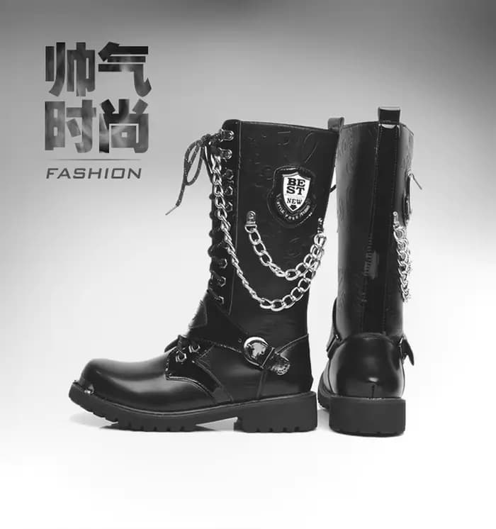 Hommes mode moto bottes mi-mollet respirant