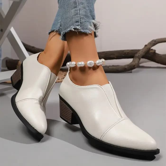 Bottines à talons épais et bout pointu pour femmes, chaussures habillées noires de Style britannique, bottes Chelsea en cuir PU à la mode, nouvelle collection 2025