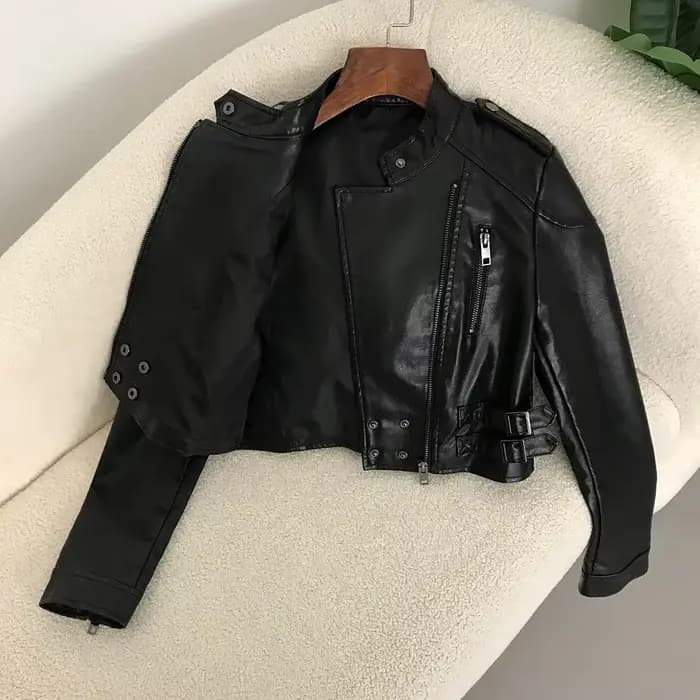 Blouson de motard en similicuir PU femme