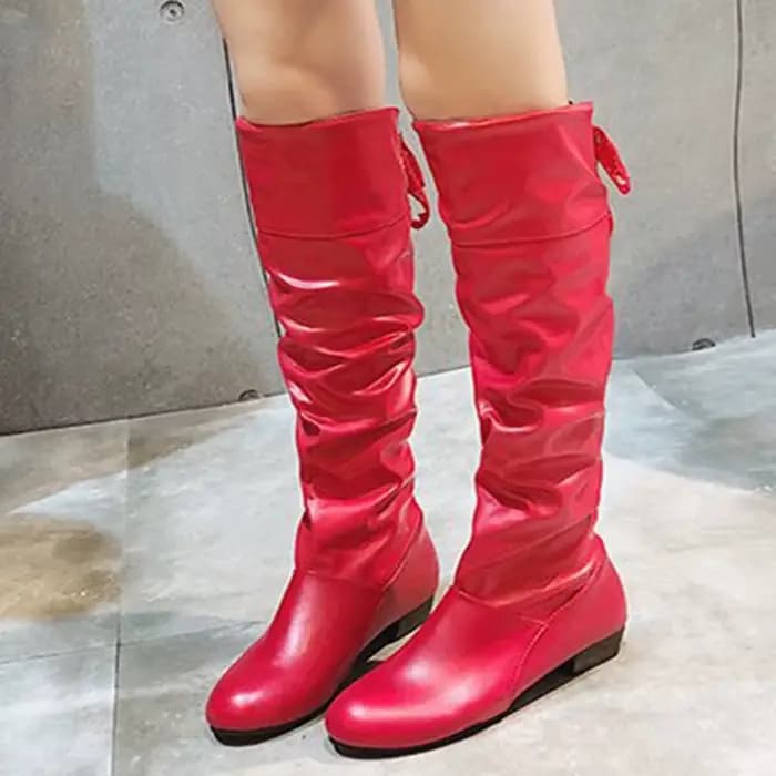 Bottes hautes plissées en cuir pour femmes