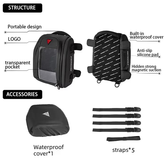 Sac de réservoir de moto magnétique antidérapant