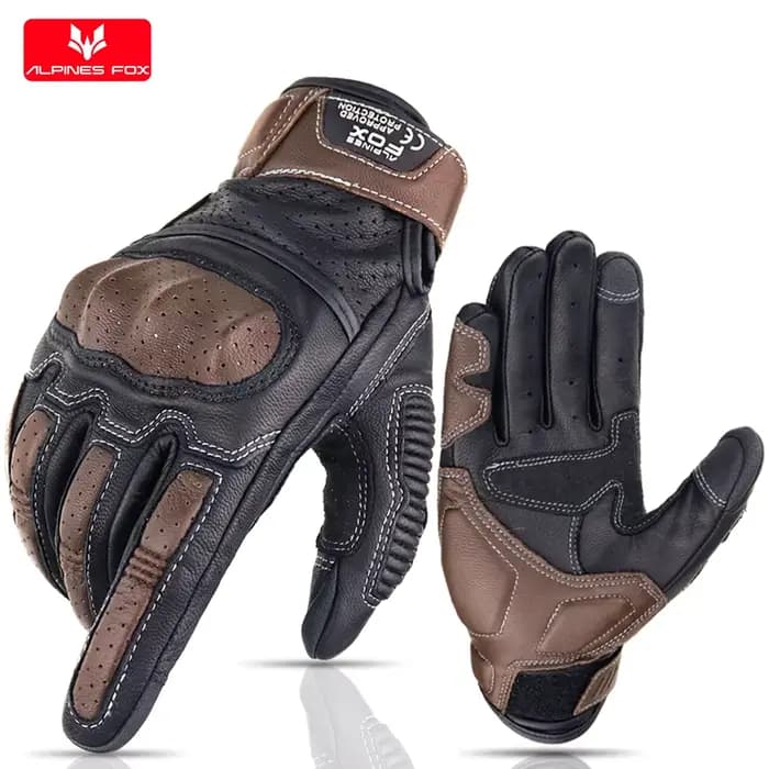 Gants de moto vintage en cuir véritable