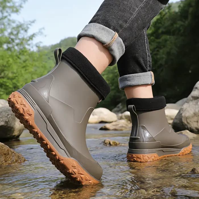 Bottes Chelsea grises classiques imperméables et respirantes pour hommes, chaussures de pluie d'extérieur coupe-vent, chaussures basses pour la marche en eau et la traversée de ruisseaux