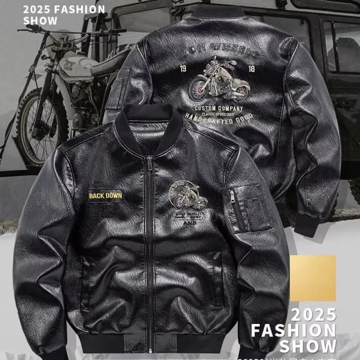 Veste d'automne en cuir de moto brodée pour hommes manteau de motard américain
