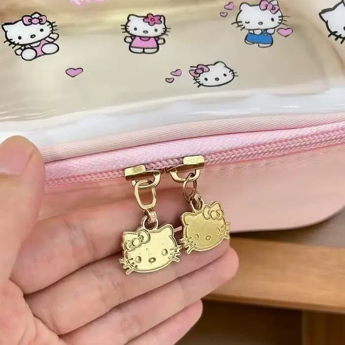 Sac à main pour femme Hello Kitty, accessoire de dessin animé, sac de rangement pour cosmétiques, matériau PVC imperméable, grande capacité