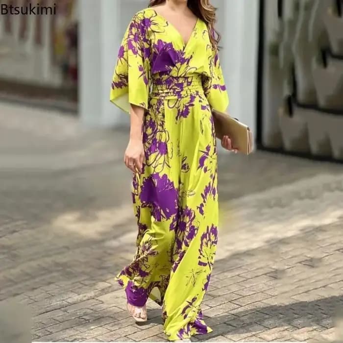 Combinaison dos nu pour femmes, mode col en v, manches chauve-souris, taille cintrée, jambes larges, costume décontracté, Streetwear, nouvelle collection été