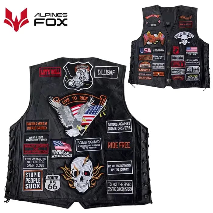 Blouson de Moto en Cuir Brodé pour Homme