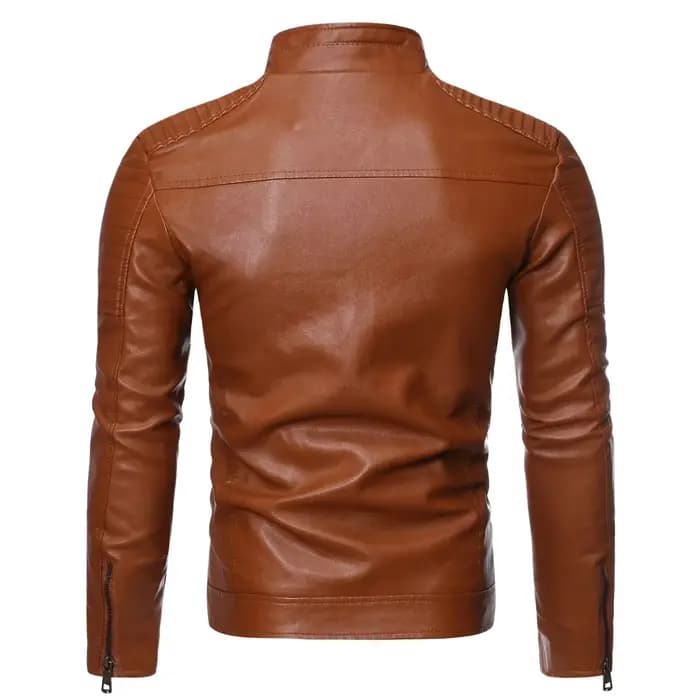 Veste en cuir de motard pour hommes col montant Punk