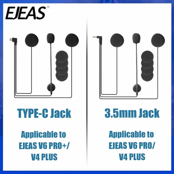 EJEAS moto Interphone casque 3.5mm/Type C Jack Microphone haut-parleur