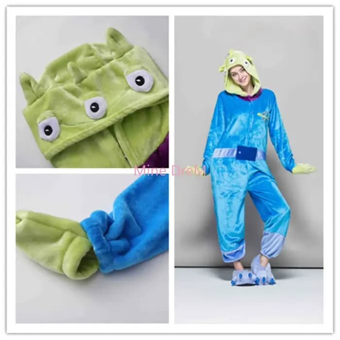 Fermeture éclair et bouton Alien Onesies pyjamas dessin animé Animal Cosplay Costume combinaison adulte Onesies vêtements de nuit Halloween Kigurumi