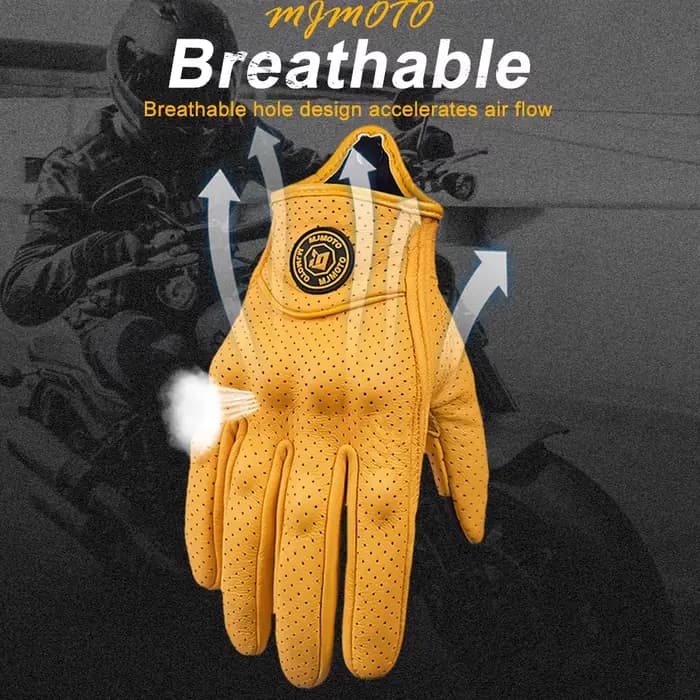 Gants de Moto Rétro en Cuir Jaune pour Homme et Femme