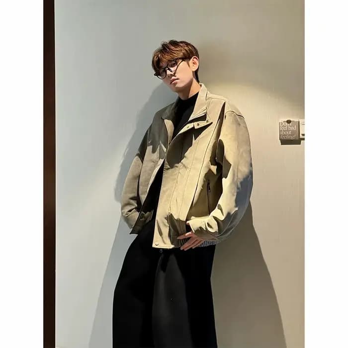Blouson moto homme tendance à col montant