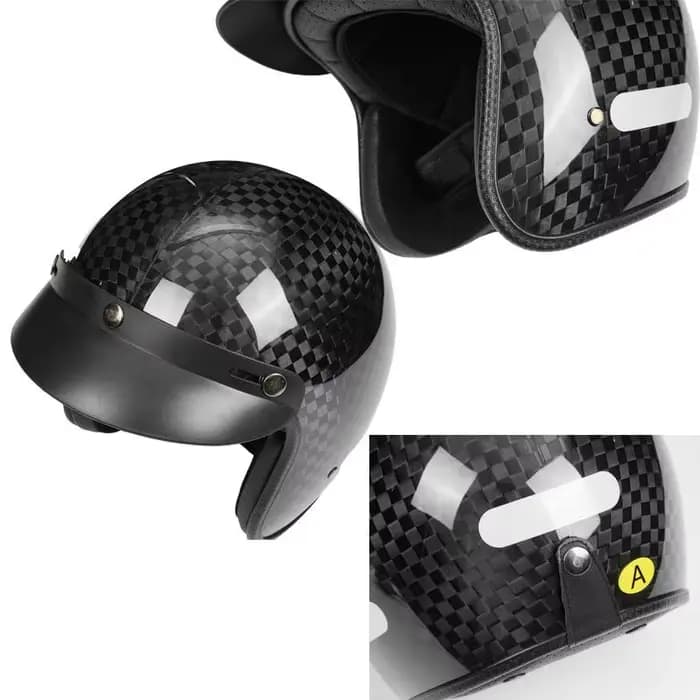 Casque de moto en Fiber de carbone ultraléger Vintage 4/3