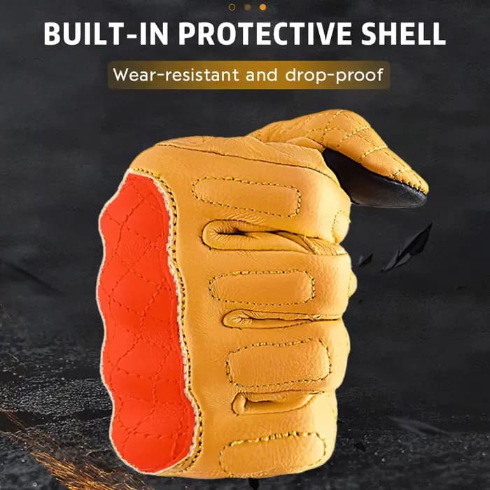 Gants Moto Rétro Jaunes en Cuir Tactiles