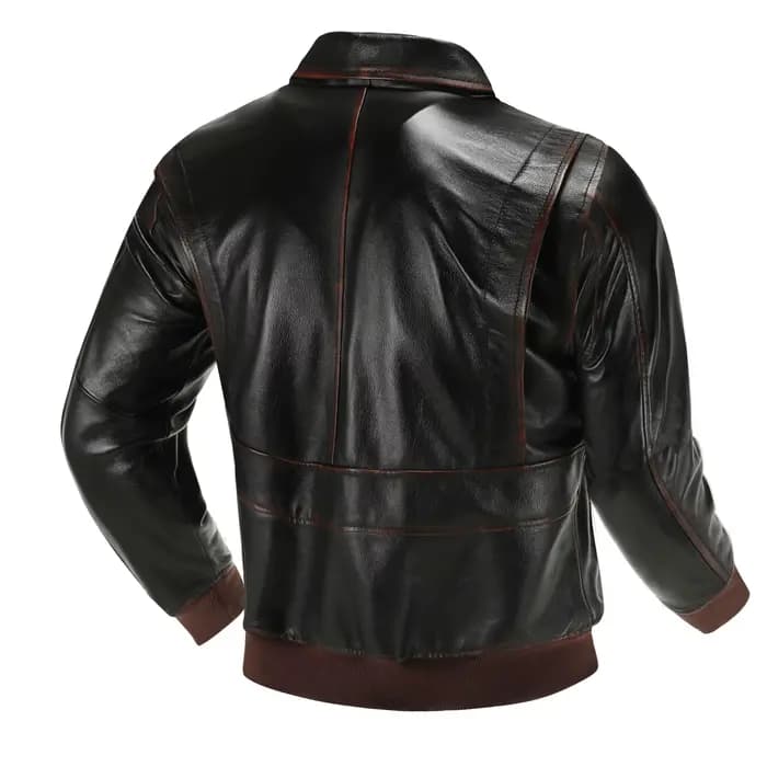 Veste de pilote militaire en cuir véritable pour hommes