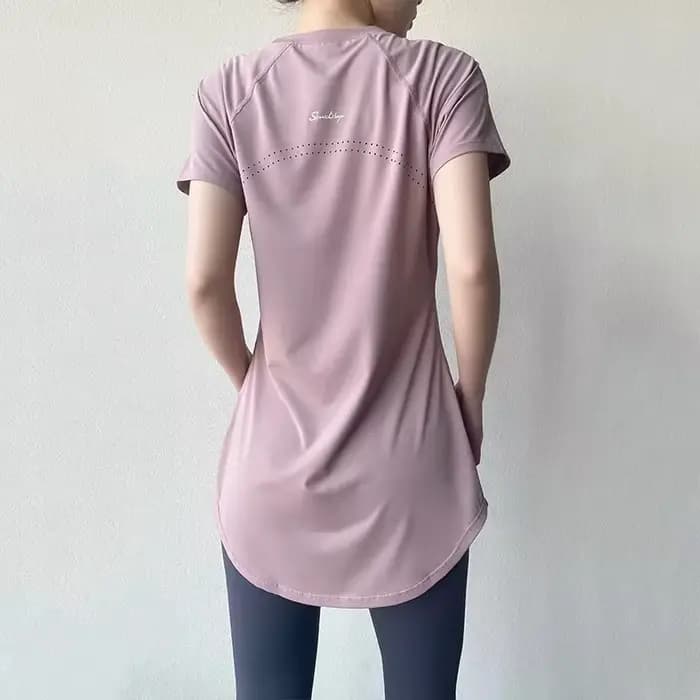 Costume de Yoga pour femmes, manches courtes, nouveau Style d'été, longueur moyenne, couvrant les hanches, amincissant, séchage rapide, haut respirant, Fitness, Sport, T-Sh