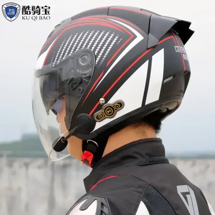 Casque de moto intégral Bluetooth 3/4 pour hommes et femmes