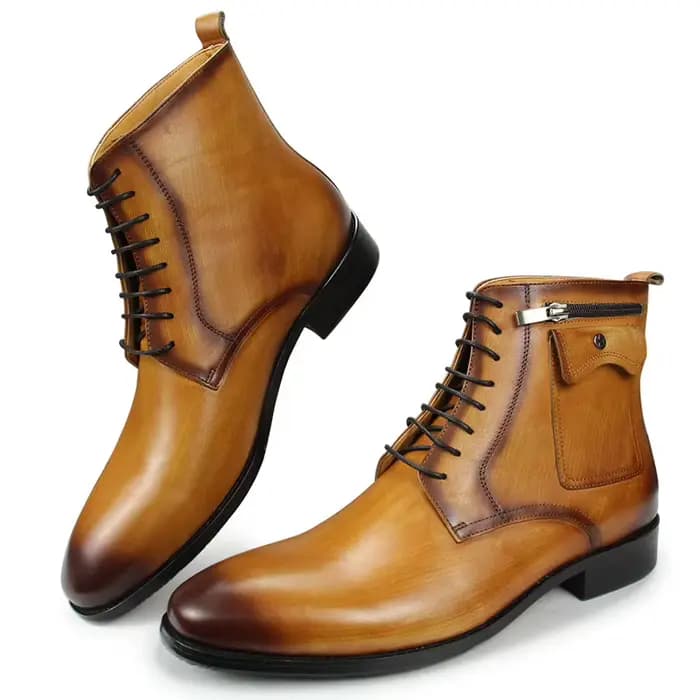NiceBlack-Bottes de rinçage en cuir véritable faites à la main pour hommes