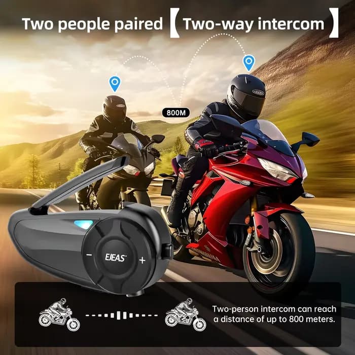 Casque Intercom Moto EJEAS Q2 Bluetooth 5.1 Sans Fil Étanche pour 2 Motocyclistes