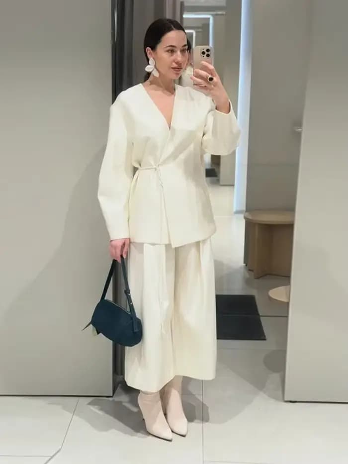 Ensemble élégant pour femme : Manteau et pantalon, haut à manches longues avec dentelle en V, pantalon large, costumes féminins, collection Printemps-Été 2026, ensemble en satin uni pour femme