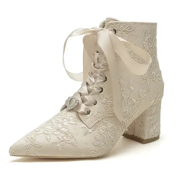 Bottes de Mariage en Dentelle à Talons Pointus, Chaussons de Rinçage, Chaussures Habillées de Soirée Formelle
