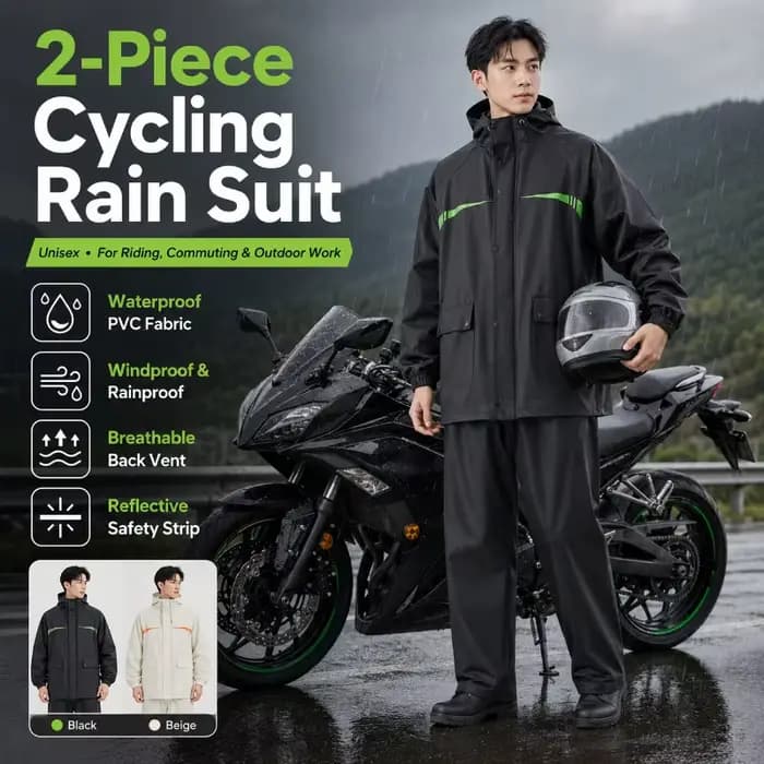 Combinaison de pluie imperméable unisexe 2 pièces pour le cyclisme – Veste et pantalon pour la conduite
