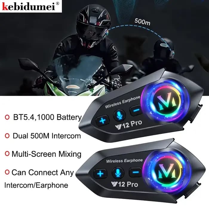 Interphone pour casque de Moto 1/2x Y12 Pro V5.4
