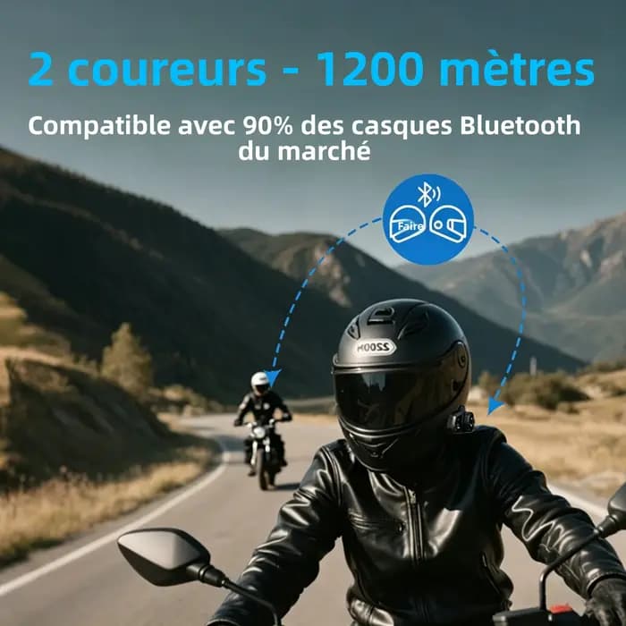 Casque Bluetooth pour moto avec interphone 3 voies et écran LED