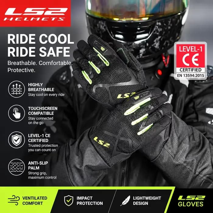 Gants de moto LS2 en maille respirante pour hommes et femmes