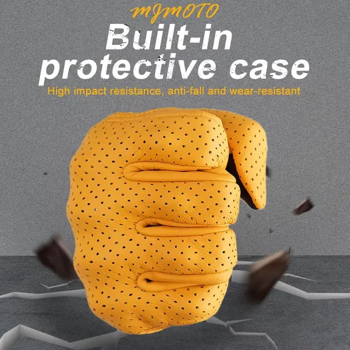 Gants de Moto Rétro en Cuir Jaune pour Homme et Femme