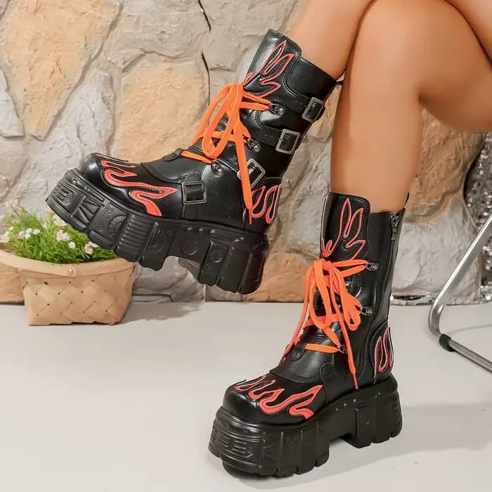 2025 femmes mode bottes rétro bout rond à lacets chaussures plates bottines confortable plate-forme en métal chaussures De créateur Zapatos De Mujer