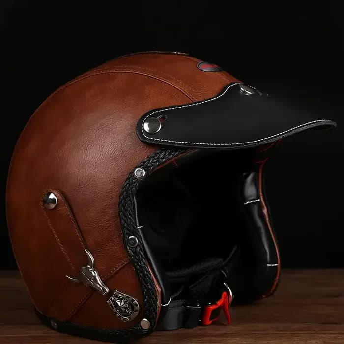 Casque de moto vintage en cuir PU