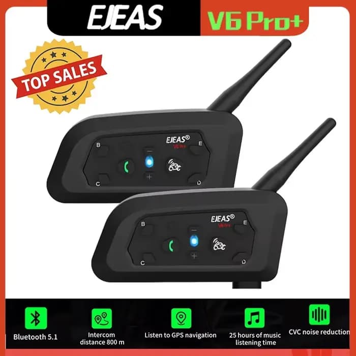 EJEAS V6 PRO + casque de moto Bluetooth Interphone
