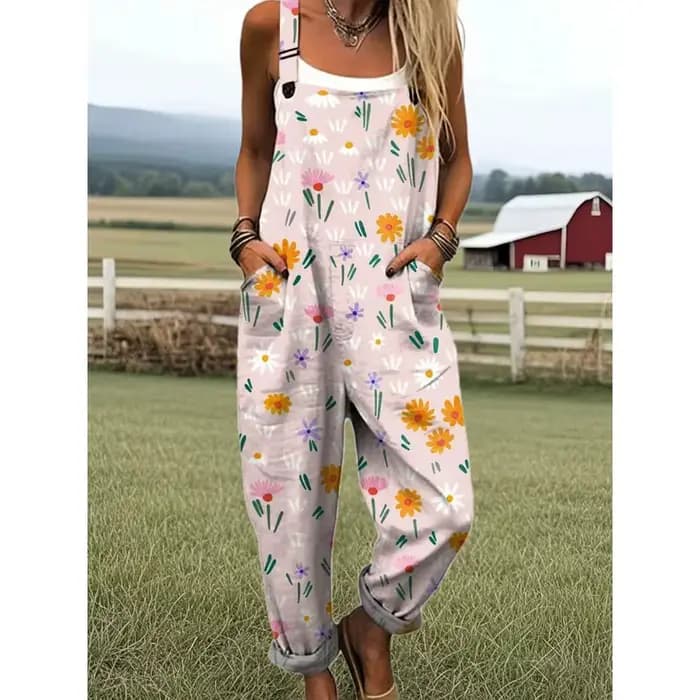 Salopette d'été à fleurs, combinaison respirante et confortable pour femmes avec poches, bretelles réglables, pour Streetwear