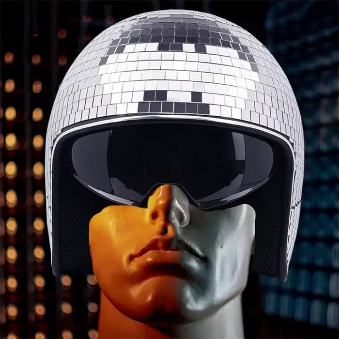 Casque Disco Doré Argenté Effet Miroir Pailleté avec Visière Rétractable – Chapeau de Costume Punk pour Fêtes et Décorations de Bar