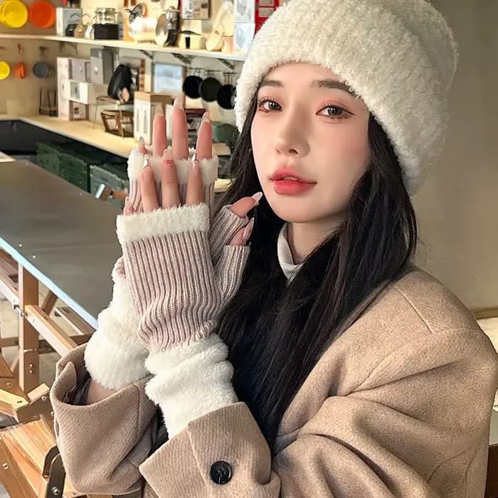 Gants pour femmes nouveau coréen Simple à la mode décontracté polyvalent demi doigt hiver chaud confortable gants de haute qualité pour fille