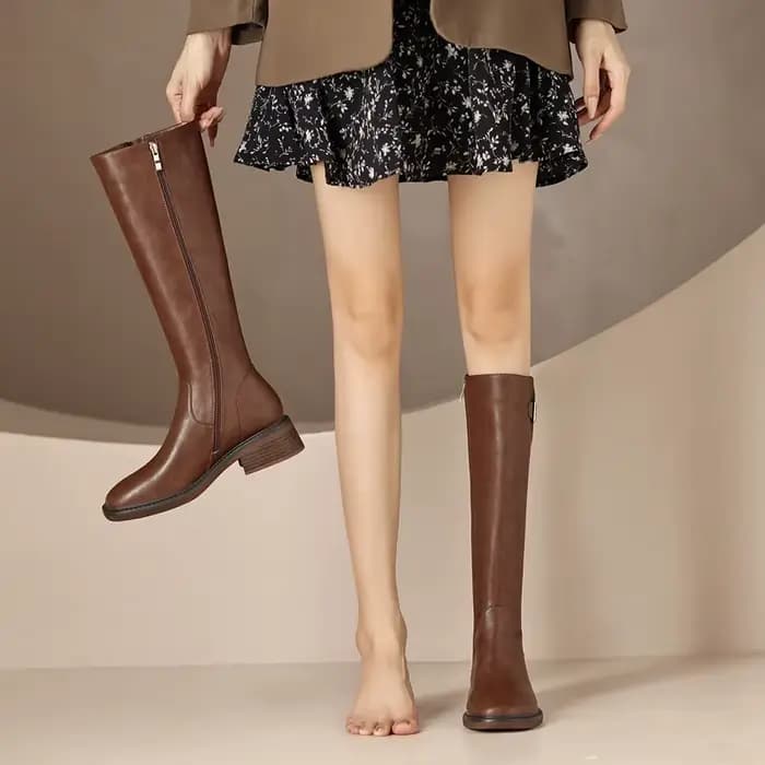 Bottes de chevalier en cuir véritable de vache pour femmes