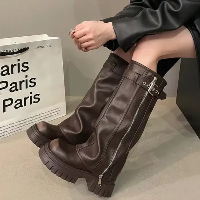 Bottes de motard à plateforme longue pour femmes