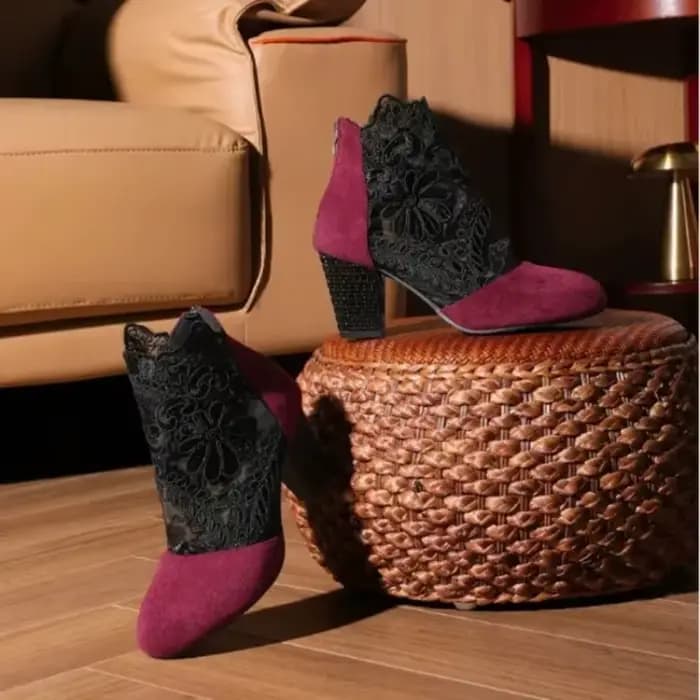 Femmes printemps été bottes tendance grande taille chaussures dames dentelle en plein air mode bottes femme talons hauts bout rond bottines femmes