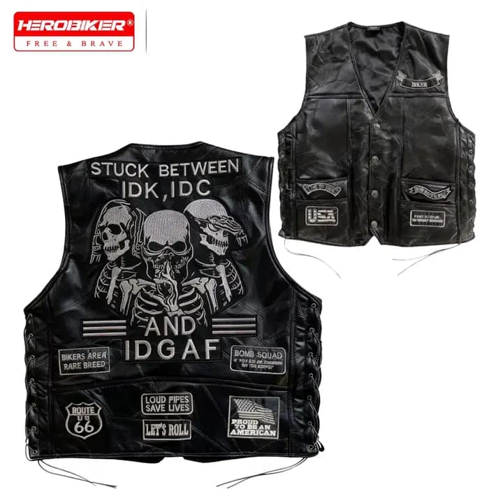 Veste de moto vintage pour homme en cuir véritable