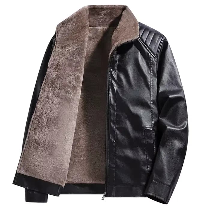 Hommes veste en cuir hiver doublé polaire Biker vestes mode moto