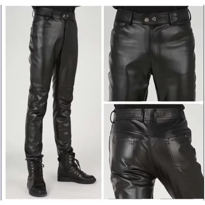 Pantalon en Cuir pour hommes moto hiver noir intérieur polaire coupe-vent mince mode épaissi