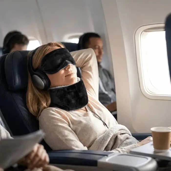 Essentiels de voyage : Masque de voyage ajustable, Sangle de soutien ergonomique multifonctionnelle pour la tête, Coussin de nuque souple et compact pour voitures