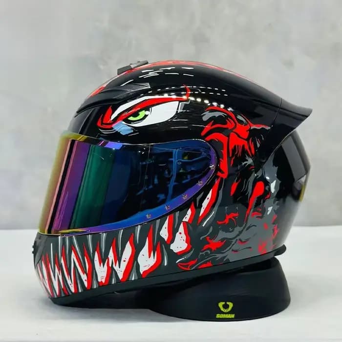 Casque de moto intégral Venom rouge certifié double sécurité avec plusieurs évents d'air
