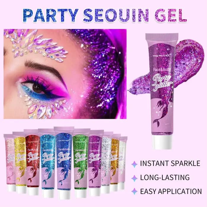 Gel à paillettes pour le corps, 10 pièces, cosmétiques à paillettes pour le visage de carnaval adaptés aux femmes, paillettes pour cheveux épais et brillants, accessoires de carnaval pour