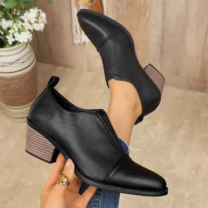 Bottines à talons épais et bout pointu pour femmes, chaussures habillées noires de Style britannique, bottes Chelsea en cuir PU à la mode, nouvelle collection 2025