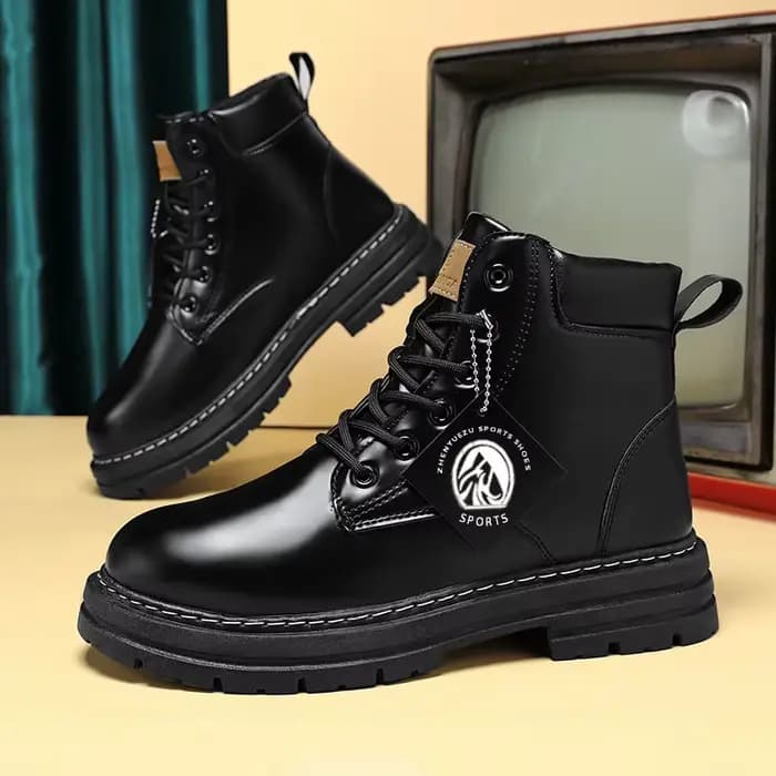 Bottes hautes chaussures en cuir pour hommes mode moto bottines