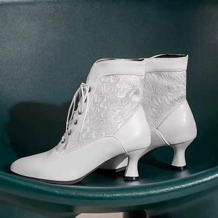 Bottes de rinçage à lacets pour femmes, talons moyens, dentelle personnalisée, chaussures Parker pointues, chaussons courts, noir, rouge, blanc, automne, hiver, WSH4927