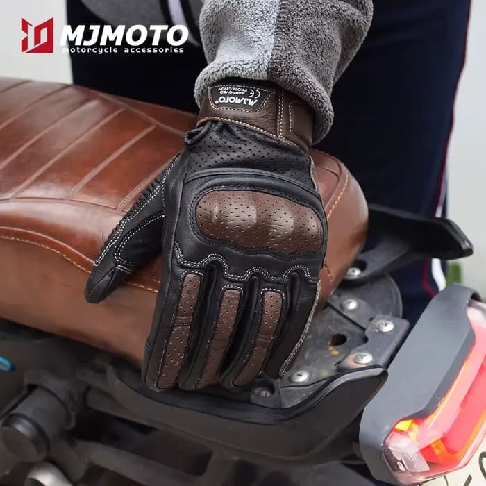 Gants de Moto en cuir marron Vintage pour hommes