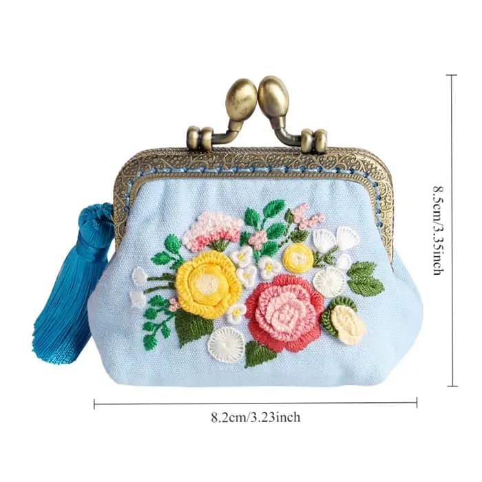 Kit de broderie de fleurs en ruban bricolage, sac à main, portefeuille, sac à main, point de croix pour maire, couture grossier intérieure, artisanat d'art, cadeaux d'ami